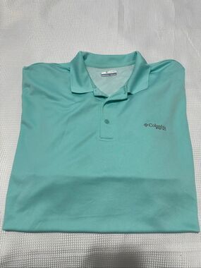 Columbia PFG Mens XXL Teal Blue Textured Short Sleeve Fishing Polo Shirt A877